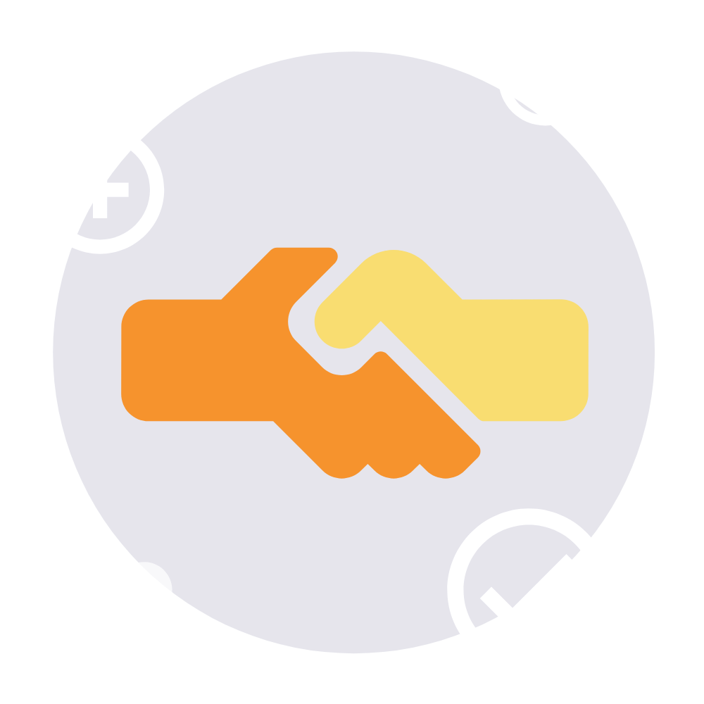 Die Visualisierung zeigt ein einen Handschlag mit verschiedenen Plus-Zeichen, die den Mehrwert der Partnerschaft symbolisieren sollen. 